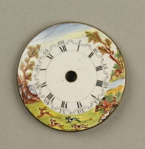 Horlogewijzerplaat met decor van landschap